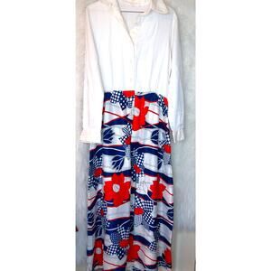 Vintage Red White Blue Floral Maxi Dress Size 14